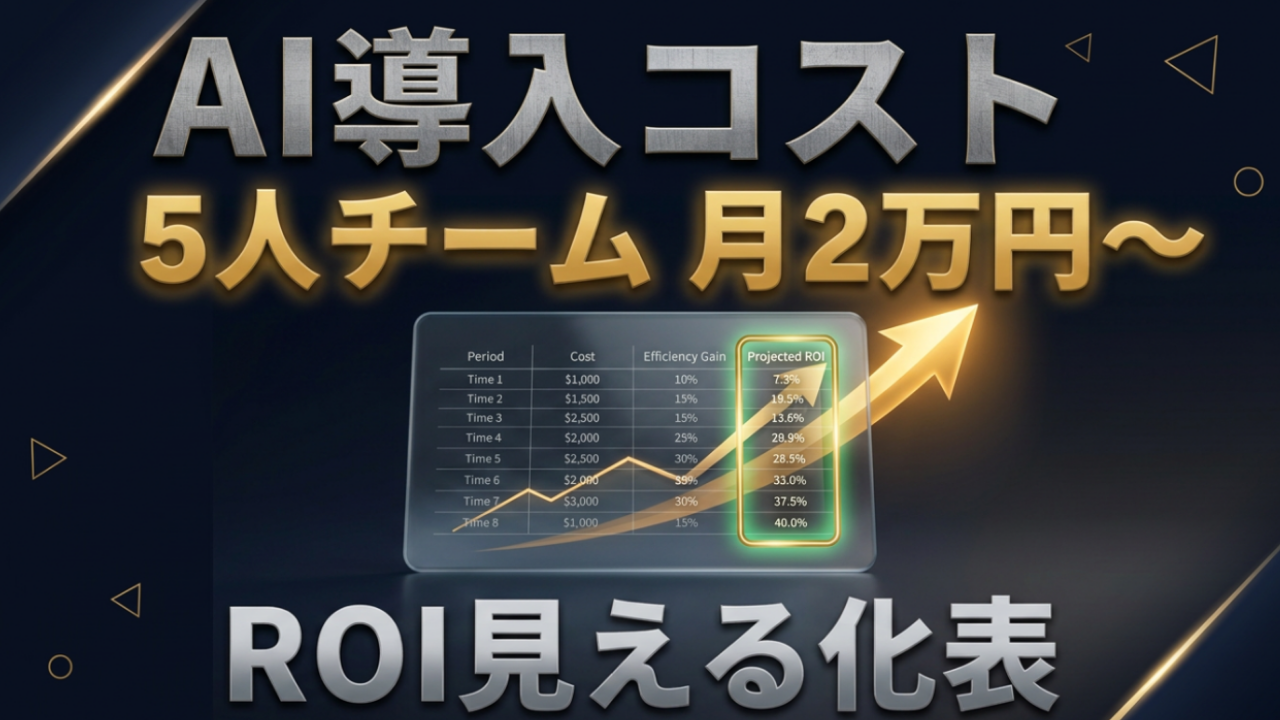 AI導入コスト、5人チーム月2万円から試算、ROI見える化表