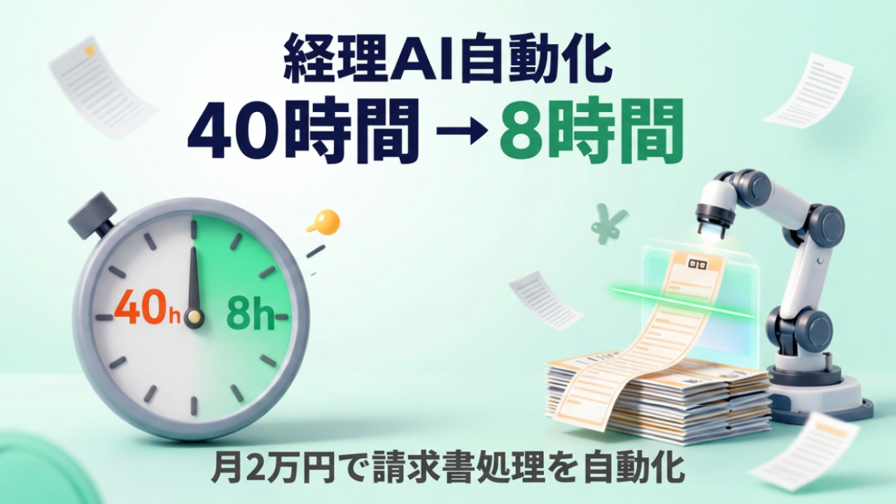 経理AI自動化、月2万円で請求書処理を40時間から8時間に