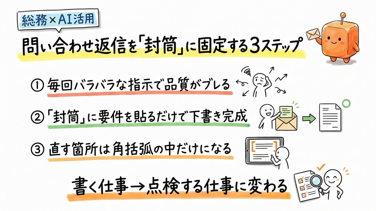 総務の問い合わせ返信、ChatGPTに渡す手順を固定する