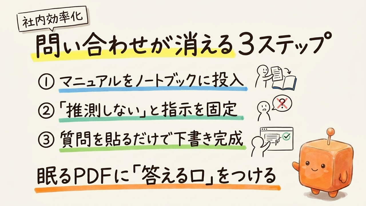 社内マニュアル、NotebookLMに入れると問い合わせが消える