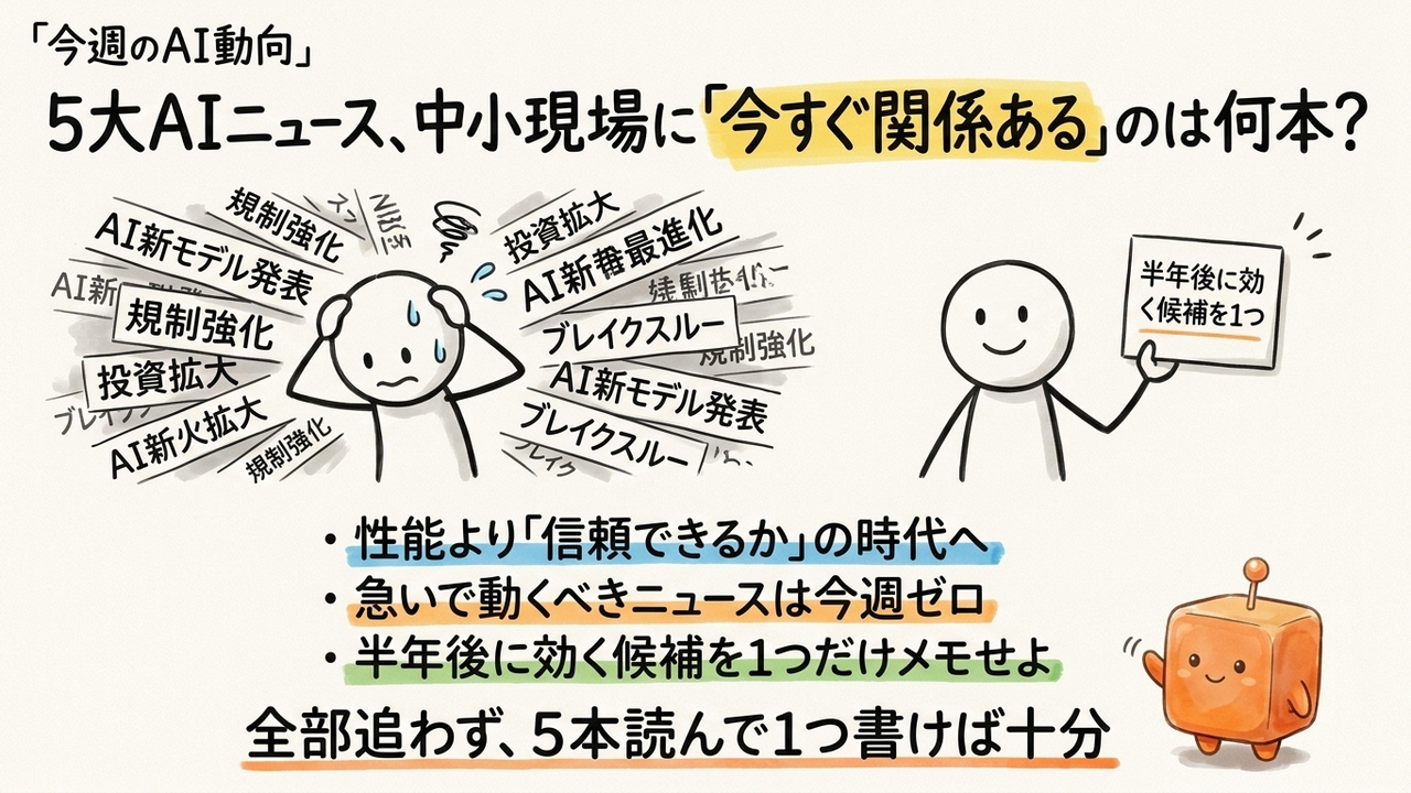 今週のAI5大ニュース、中小現場への影響を整理する