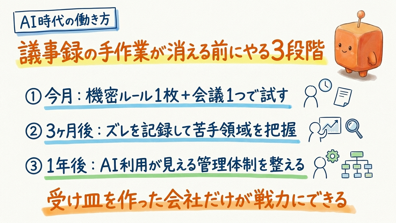 資料作成と議事録の手作業を段階的に置き換える前に確認すること