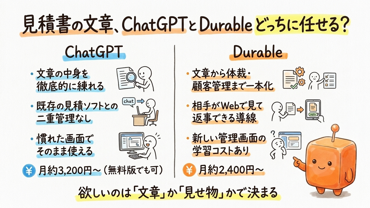 見積書の文章、ChatGPTとDurableどちらに任せるか