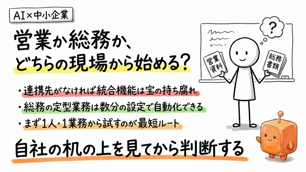 OpenAIのビジネス向け機能を中小企業の営業・総務に適用して整理する