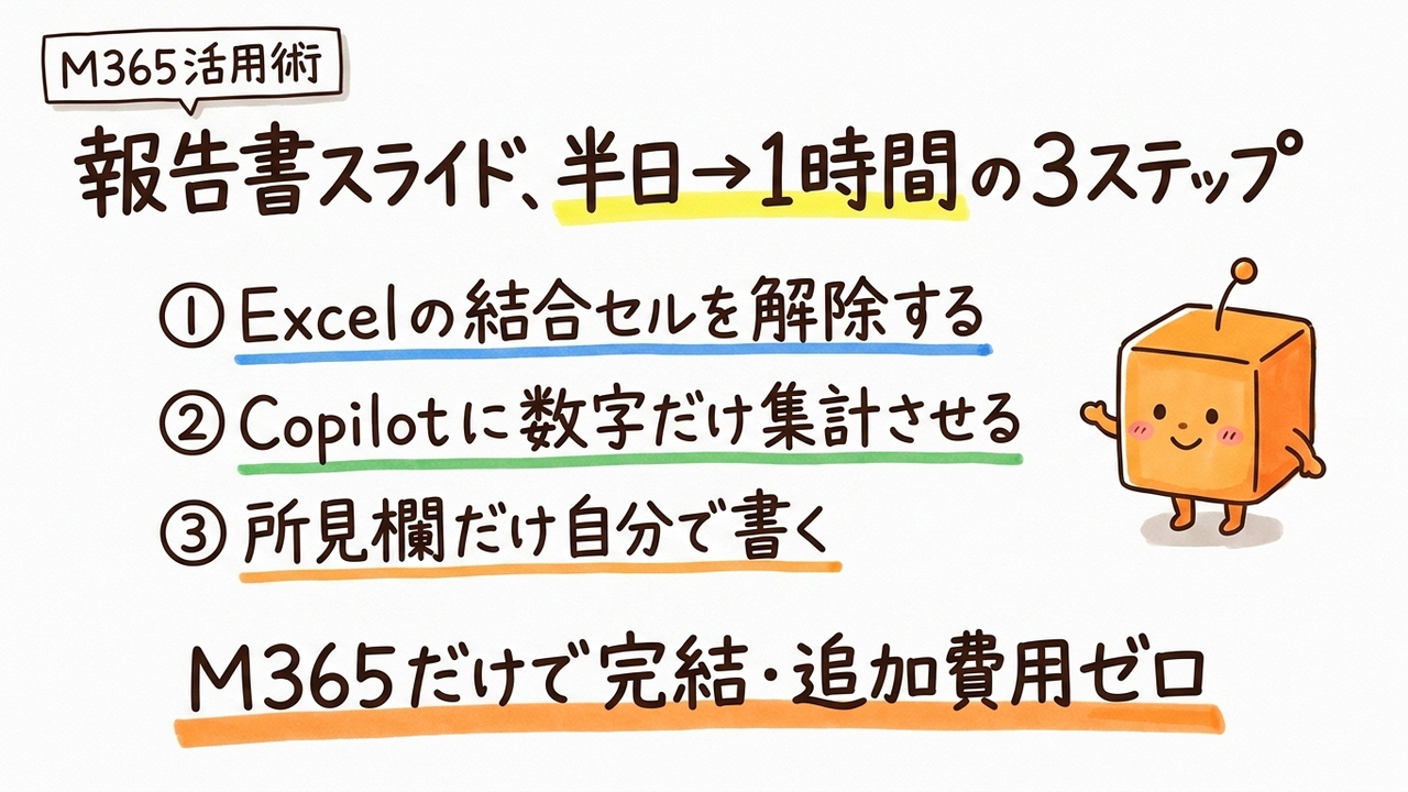 会議前日のスライド作業半日、M365 CopilotでExcelから自動生成する