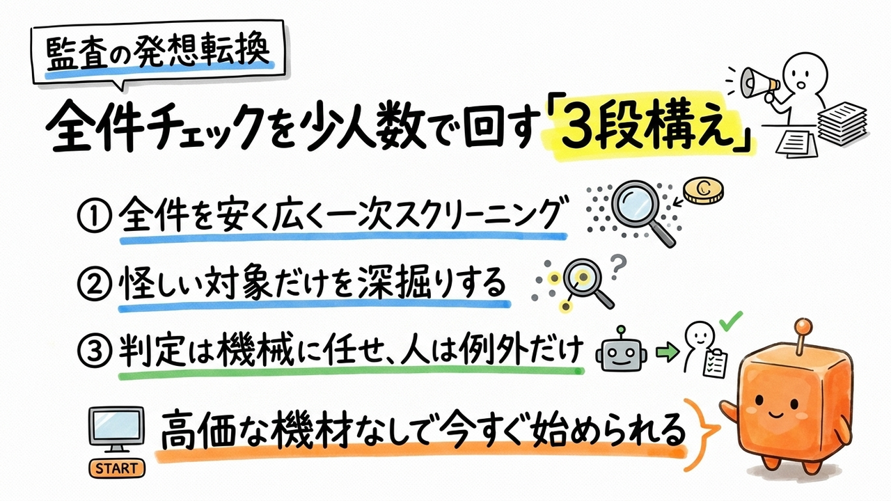 取引先チェックを低コストで設計する「全件・自動・段階的」監査の手順