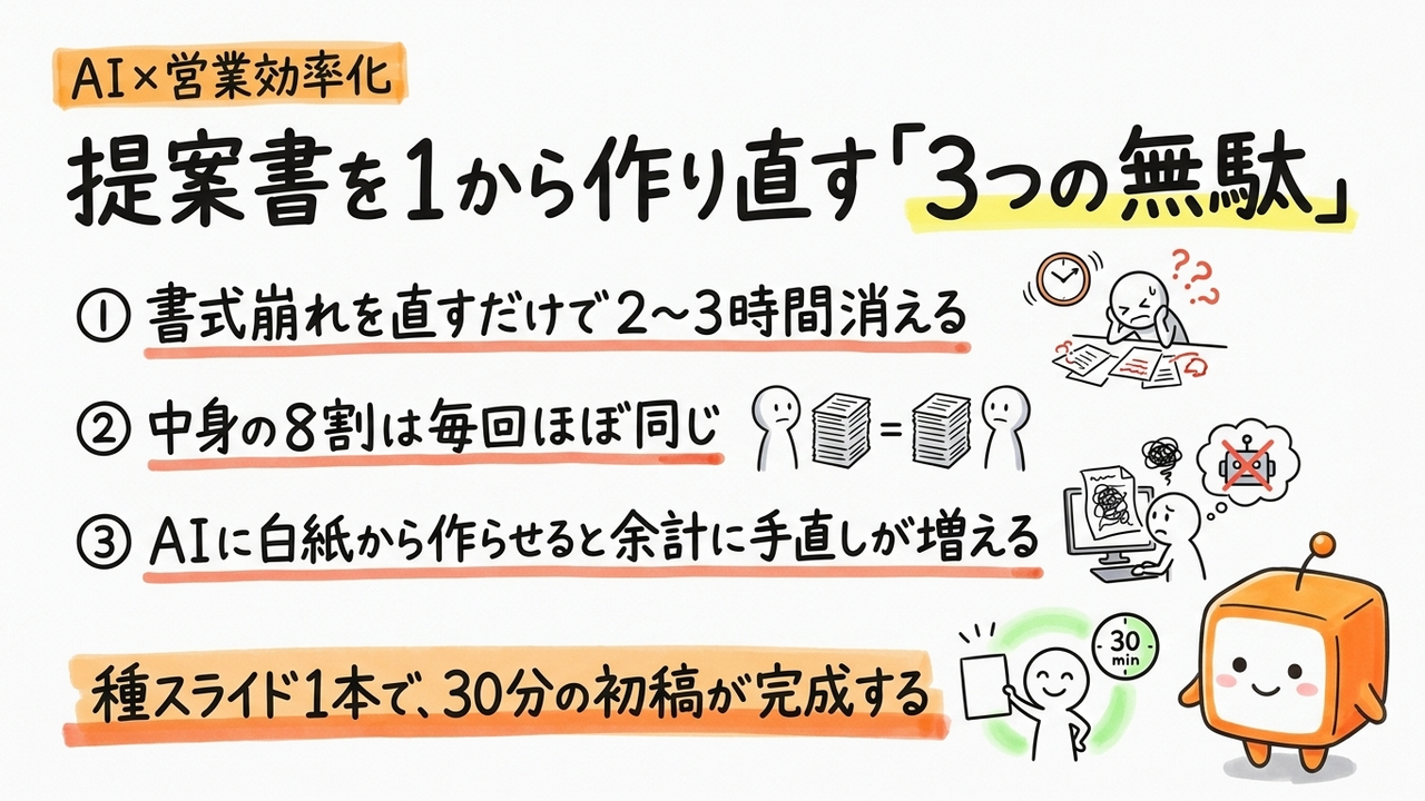 毎月の提案書を差し替えるだけで数時間消えるなら、Gemini種スライド方式に切り
