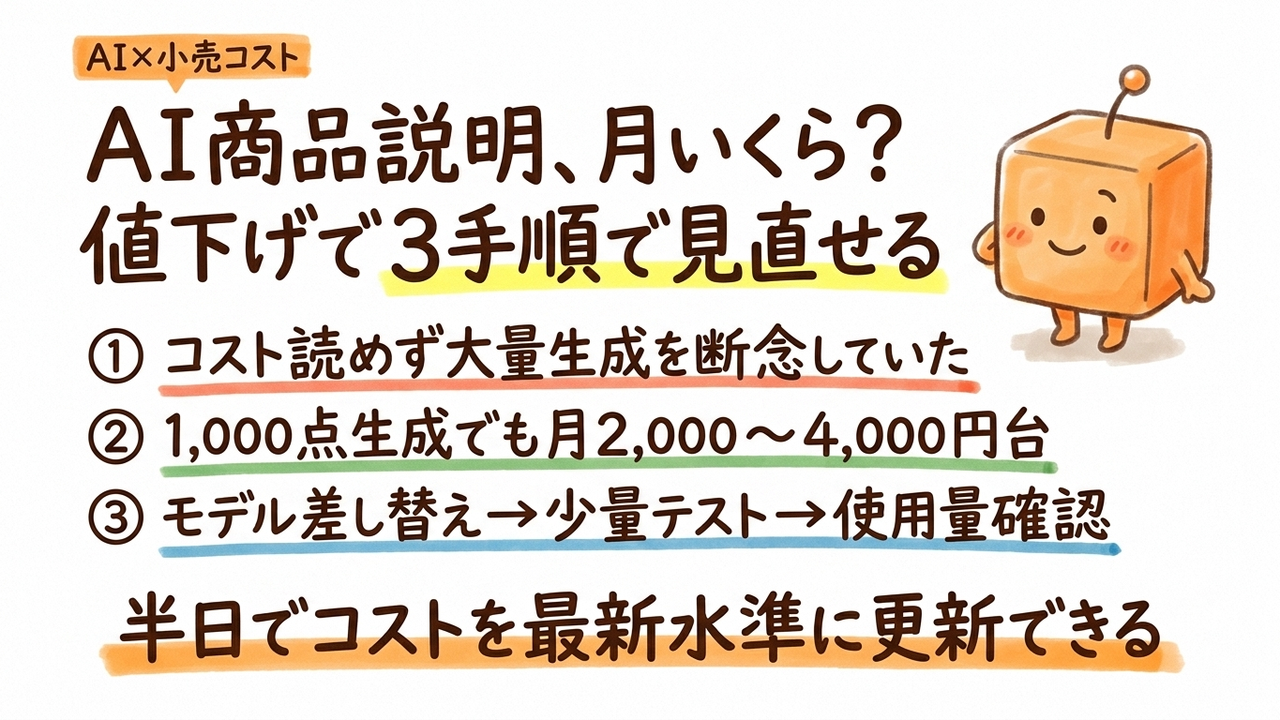 GPT値下げで従量コストが読めるようになり、Make商品説明フローを立ち上げる試