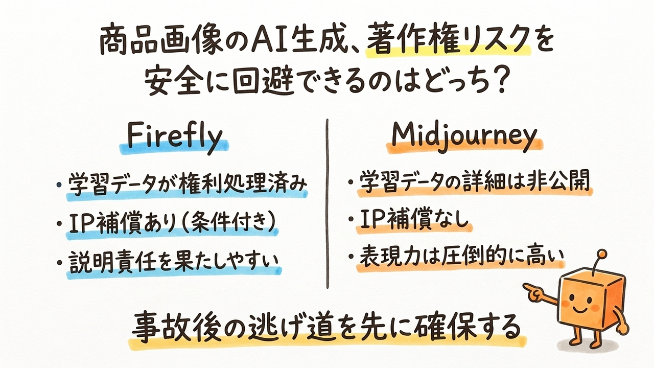 AIで作った販促画像に著作権リスク、FireflyとMidjourneyを商用利