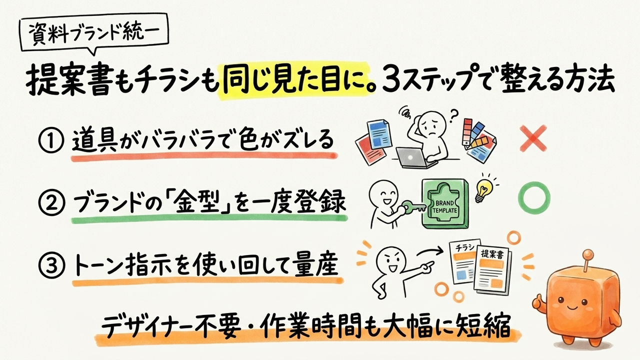 営業資料とチラシのブランドがずれる、GammaのAI画像生成で同じ画面から揃える