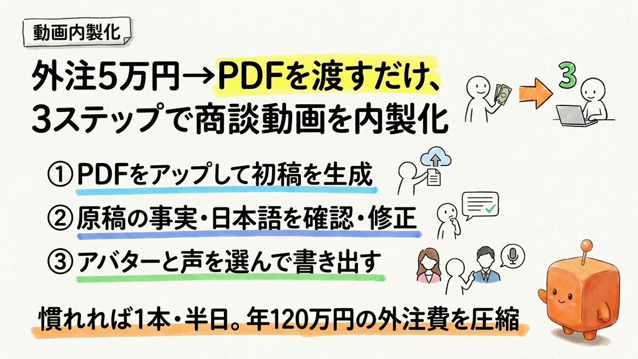 製品PDFがあれば商談動画を外注せず自社で仕上げるHeyGen手順