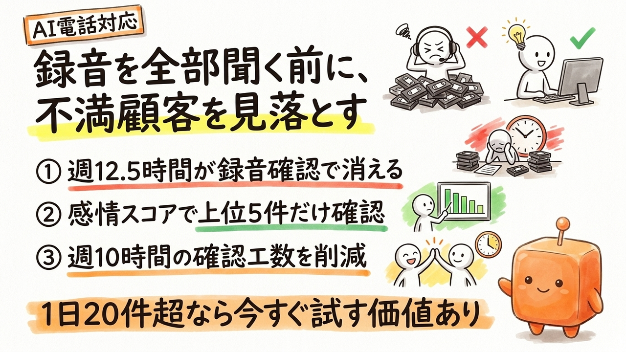 不満顧客を聞き逃す録音の山、ElevenAgentsの感情スコアで通話後すぐ優先