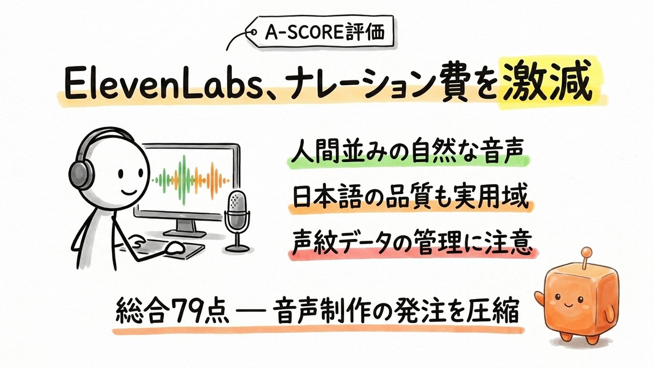 ElevenLabs A-SCORE評価｜中小企業視点の6軸スコアと総合79点の理由